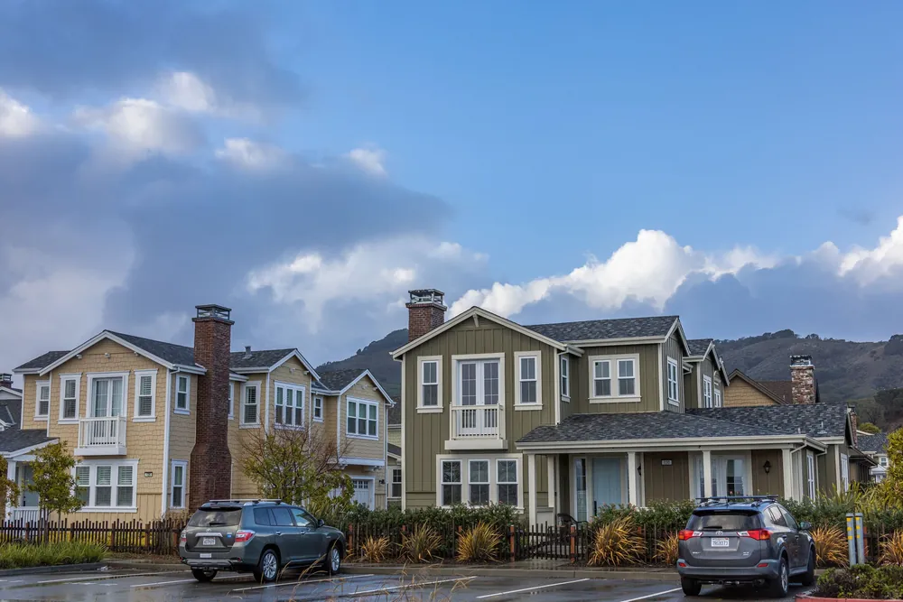 Suburban neighborhood of homes with asphalt shingle roofs